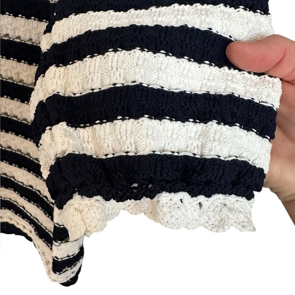 MAJE Marigna Marine/Ecru Striped Crochet-Knit Top Size Small - Picture 5 of 11